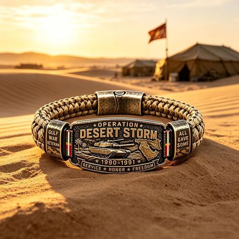 Operation Desert Storm Veteran Bracelet, Gulf War Veteran Paracord Bracelet, Military Commemorative Wristband, Veterans Day Gift for Army Navy Air Force Marines, Patriotic Military Keepsake in Kuwait