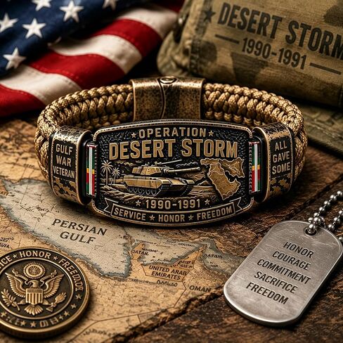 Operation Desert Storm Veteran Bracelet, Gulf War Veteran Paracord Bracelet, Military Commemorative Wristband, Veterans Day Gift for Army Navy Air Force Marines, Patriotic Military Keepsake in Kuwait