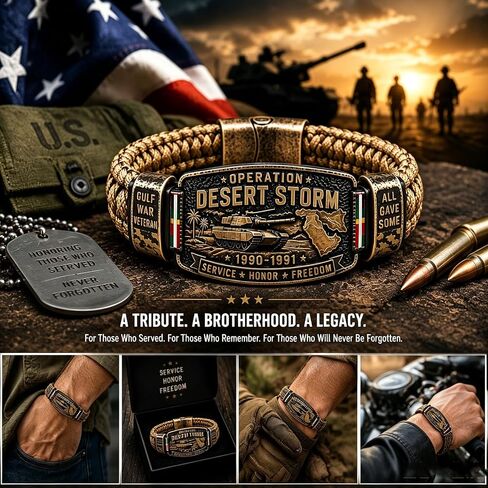 Operation Desert Storm Veteran Bracelet, Gulf War Veteran Paracord Bracelet, Military Commemorative Wristband, Veterans Day Gift for Army Navy Air Force Marines, Patriotic Military Keepsake in Kuwait