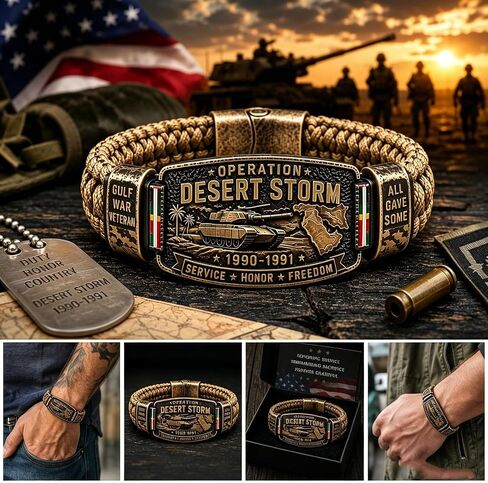 Operation Desert Storm Veteran Bracelet, Gulf War Veteran Paracord Bracelet, Military Commemorative Wristband, Veterans Day Gift for Army Navy Air Force Marines, Patriotic Military Keepsake in Kuwait