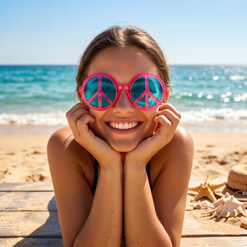 12 Pieces Jumbo Plastic Sunglasses, Peace Shape Oversized Sunglasses Novelty Clown Props Party Sunglasses Giant Funny Glasses for Festival Costume Photo Booth Cosplay Party Supplies Accessories in Saudi Arabia