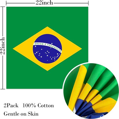 WEITBF 2 Pack Brazil Flag Bandana Brazilian Scarf Bandanas Headband - 100% Cotton, 22 x 22 inches in Saudi Arabia