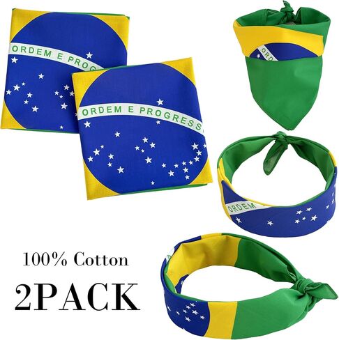 WEITBF 2 Pack Brazil Flag Bandana Brazilian Scarf Bandanas Headband - 100% Cotton, 22 x 22 inches in Saudi Arabia