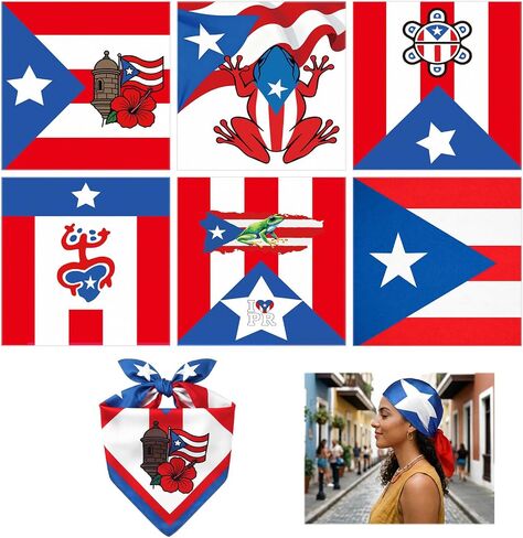 Berlune 6 Pcs Puerto Rico Bandana Bulk for Men Women 21 x 21inch Novelty Puerto Rican Flag Bandanas Pr Flag Head Scarves for Country Themed Birthday Party Favor Supplies in Kuwait