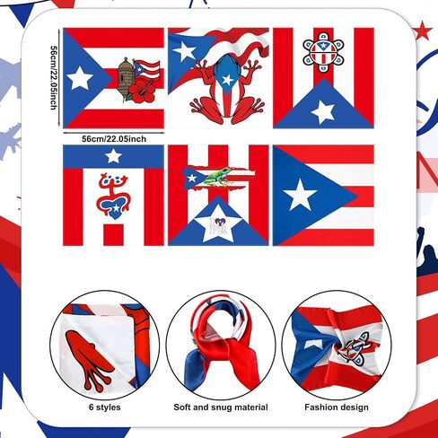 Berlune 6 Pcs Puerto Rico Bandana Bulk for Men Women 21 x 21inch Novelty Puerto Rican Flag Bandanas Pr Flag Head Scarves for Country Themed Birthday Party Favor Supplies in Kuwait