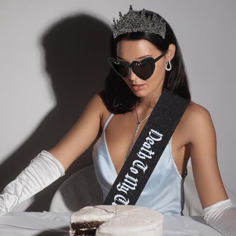 Death to My 20s Birthday Decorations for Women, 30th Birthday Crown Sash Sunglasses Set, Gothic Black Rip 20s Birthday Party Supplies for Her in Saudi Arabia