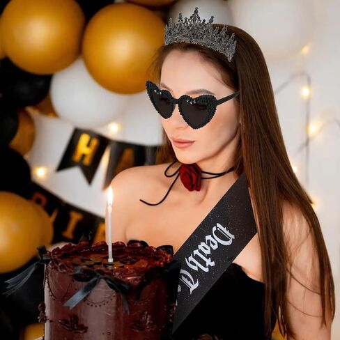Death to My 20s Birthday Decorations for Women, 30th Birthday Crown Sash Sunglasses Set, Gothic Black Rip 20s Birthday Party Supplies for Her in Saudi Arabia