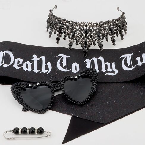 Death to My 20s Birthday Decorations for Women, 30th Birthday Crown Sash Sunglasses Set, Gothic Black Rip 20s Birthday Party Supplies for Her in Saudi Arabia