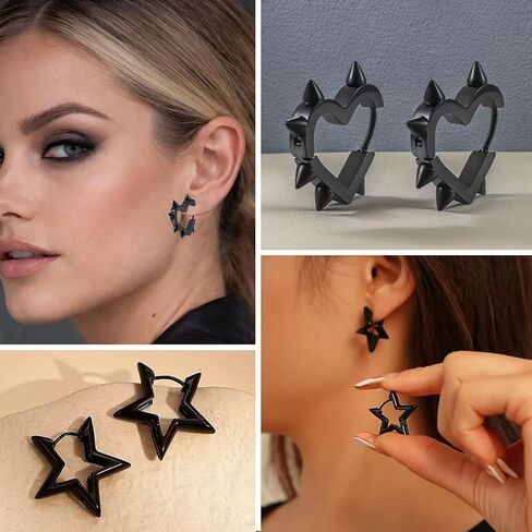 26 Pcs Gothic Punk Jewelry Set for Women & Men - Y2K Emo Goth Grunge Accessories Kit with Leather Studded Bracelets, Heart Chain Chokers, Black Earrings & Vintage Rings | Rock Outfit Gift in Kuwait
