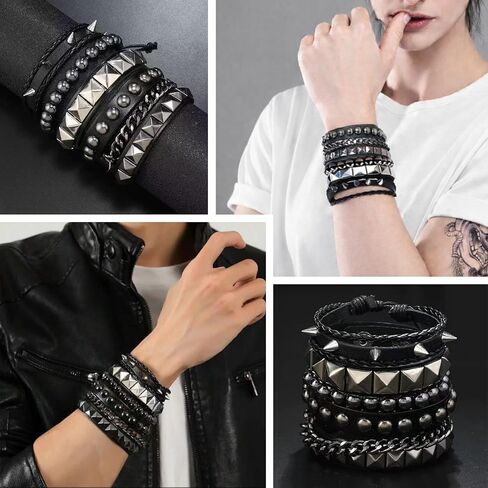 26 Pcs Gothic Punk Jewelry Set for Women & Men - Y2K Emo Goth Grunge Accessories Kit with Leather Studded Bracelets, Heart Chain Chokers, Black Earrings & Vintage Rings | Rock Outfit Gift in Kuwait
