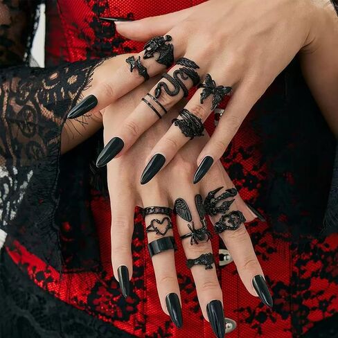 26 Pcs Gothic Punk Jewelry Set for Women & Men - Y2K Emo Goth Grunge Accessories Kit with Leather Studded Bracelets, Heart Chain Chokers, Black Earrings & Vintage Rings | Rock Outfit Gift in Kuwait