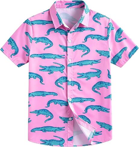 Cozople Boys Hawaiian Shirt Short Sleeve Button Down 3D Print Tropical Aloha Luau Shirts for Kids Summer Beach 5-14 Years in Kuwait