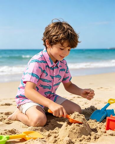 Cozople Boys Hawaiian Shirt Short Sleeve Button Down 3D Print Tropical Aloha Luau Shirts for Kids Summer Beach 5-14 Years in Kuwait