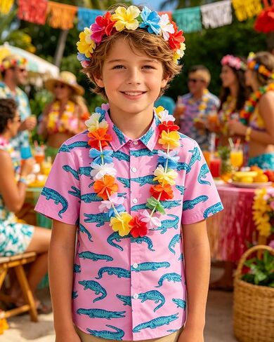 Cozople Boys Hawaiian Shirt Short Sleeve Button Down 3D Print Tropical Aloha Luau Shirts for Kids Summer Beach 5-14 Years in Kuwait