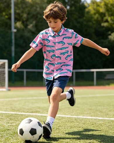 Cozople Boys Hawaiian Shirt Short Sleeve Button Down 3D Print Tropical Aloha Luau Shirts for Kids Summer Beach 5-14 Years in Kuwait