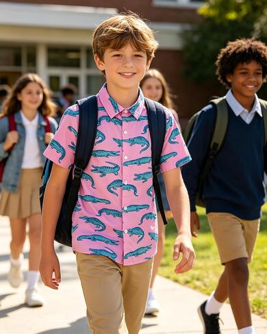 Cozople Boys Hawaiian Shirt Short Sleeve Button Down 3D Print Tropical Aloha Luau Shirts for Kids Summer Beach 5-14 Years in Kuwait