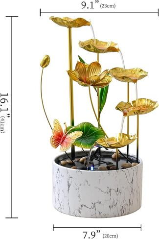 16'' H Large Indoor Water Fountain, Indoor Fountain Tabletop Metal Lotus Flower LED Light Zen Fountain, Small watefall in Saudi Arabia