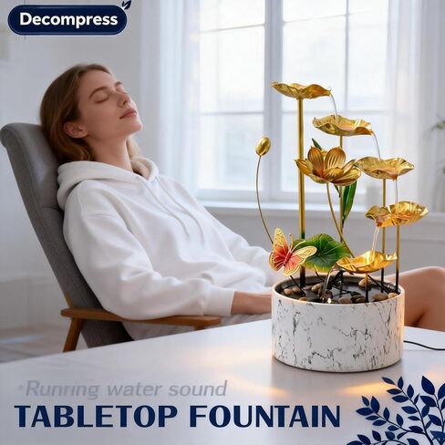 16'' H Large Indoor Water Fountain, Indoor Fountain Tabletop Metal Lotus Flower LED Light Zen Fountain, Small watefall in Saudi Arabia