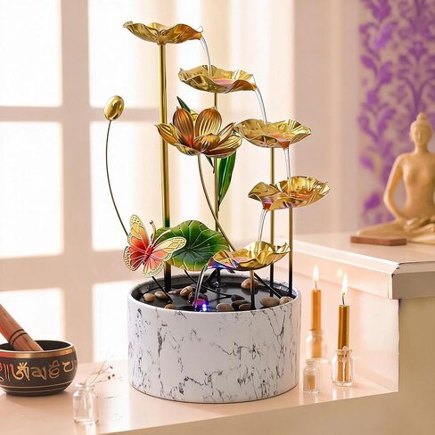 16'' H Large Indoor Water Fountain, Indoor Fountain Tabletop Metal Lotus Flower LED Light Zen Fountain, Small watefall in Saudi Arabia