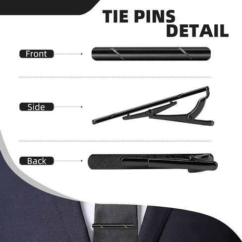 Roctee 3 Pack Tie Clips For Men, 2.3" (58mm) Metal Tie Bar Set For Regular Ties, Premium Spring Clasp Necktie Clips For Suit, Wedding, Business & Father Day Gift (Silver, Gold, Black) in Kuwait