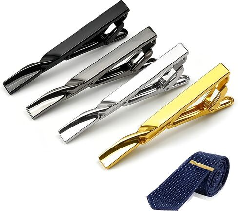 Tie Clips for Men-4Pcs Different Color Tie Bar For Wedding, Anniversary, Business, Father's Day Best Gifts and Daily Life(Black/Silver/Gold/Gunmetal) in Kuwait