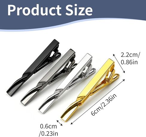 Tie Clips for Men-4Pcs Different Color Tie Bar For Wedding, Anniversary, Business, Father's Day Best Gifts and Daily Life(Black/Silver/Gold/Gunmetal) in Kuwait