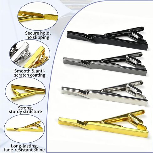 Tie Clips for Men-4Pcs Different Color Tie Bar For Wedding, Anniversary, Business, Father's Day Best Gifts and Daily Life(Black/Silver/Gold/Gunmetal) in Kuwait
