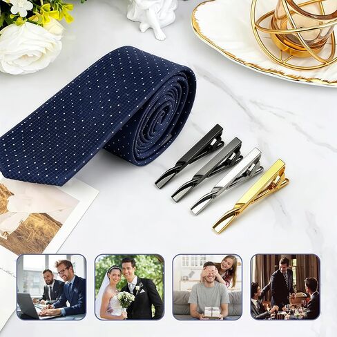 Tie Clips for Men-4Pcs Different Color Tie Bar For Wedding, Anniversary, Business, Father's Day Best Gifts and Daily Life(Black/Silver/Gold/Gunmetal) in Kuwait
