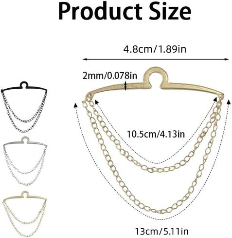 3 Pcs Tie Clips for Men, Tie Chain with Ring Clasps, Gold Silver Black Necktie Holder for Business Wedding in Saudi Arabia