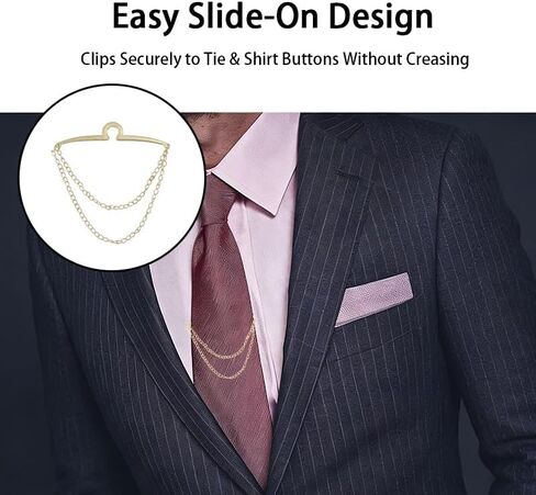 3 Pcs Tie Clips for Men, Tie Chain with Ring Clasps, Gold Silver Black Necktie Holder for Business Wedding in Saudi Arabia