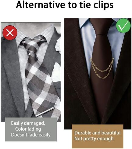 3 Pcs Tie Clips for Men, Tie Chain with Ring Clasps, Gold Silver Black Necktie Holder for Business Wedding in Saudi Arabia