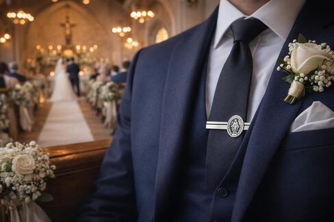 Virgin Mary Tie Clip – Medal Tie Bar for Men – Catholic Religious Tie Clip – Silver Tone Faith Jewelry Gift for Him – Christian Gift for Wedding, Church, Confirmation in Kuwait