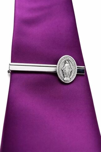 Virgin Mary Tie Clip – Medal Tie Bar for Men – Catholic Religious Tie Clip – Silver Tone Faith Jewelry Gift for Him – Christian Gift for Wedding, Church, Confirmation in Kuwait