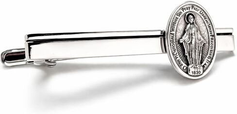 Virgin Mary Tie Clip – Medal Tie Bar for Men – Catholic Religious Tie Clip – Silver Tone Faith Jewelry Gift for Him – Christian Gift for Wedding, Church, Confirmation in Kuwait