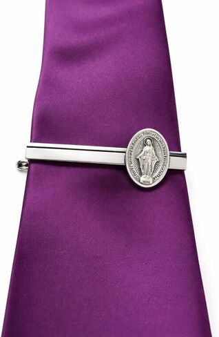 Virgin Mary Tie Clip – Medal Tie Bar for Men – Catholic Religious Tie Clip – Silver Tone Faith Jewelry Gift for Him – Christian Gift for Wedding, Church, Confirmation in Kuwait