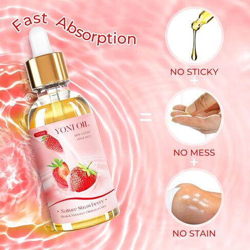 BASSI 2PCS Yoni Oil Organic Feminine Oil Vaginal Moisturizer - Ph Balance for Women - Feminine Deodorant - Eliminates Odor With Strawberry Essential Oil, All Natural Yoni Oil (Strawberry) in Saudi Arabia