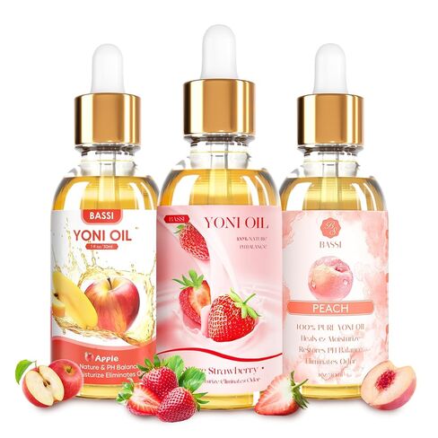 BASSI 3PCS Yoni Oil Organic Feminine Oil Vaginal Moisturizer - Ph Balance for Women - Eliminates Odor Feminine Deodorant - Soothes Ingrown Hair with Strawberry Peach Apple Essential Oil, 1 fl oz/pc in Saudi Arabia