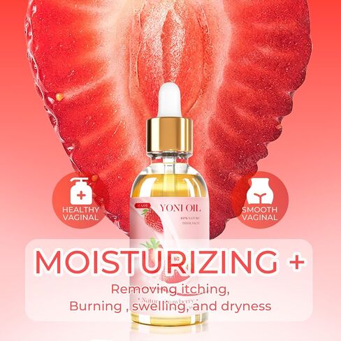 BASSI 3PCS Yoni Oil Organic Feminine Oil Vaginal Moisturizer - Ph Balance for Women - Eliminates Odor Feminine Deodorant - Soothes Ingrown Hair with Strawberry Peach Apple Essential Oil, 1 fl oz/pc in Saudi Arabia