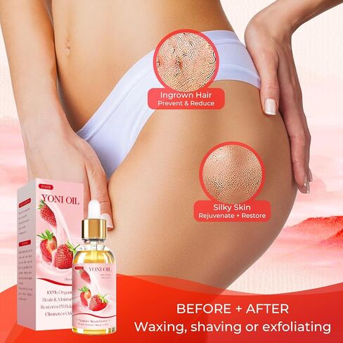 BASSI 3PCS Yoni Oil Organic Feminine Oil Vaginal Moisturizer - Ph Balance for Women - Eliminates Odor Feminine Deodorant - Soothes Ingrown Hair with Strawberry Peach Apple Essential Oil, 1 fl oz/pc in Saudi Arabia