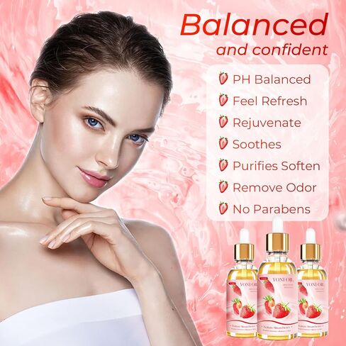BASSI 3PCS Yoni Oil Organic Feminine Oil Vaginal Moisturizer - Ph Balance for Women - Eliminates Odor Feminine Deodorant - Soothes Ingrown Hair with Strawberry Peach Apple Essential Oil, 1 fl oz/pc in Saudi Arabia