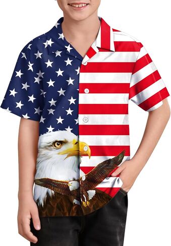 BesserBay Unisex Kids 4th of July Shirt Girls Boys Patriotic Button Down Shirt American Flag Top 4-14 Years in Saudi Arabia