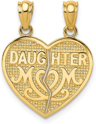 The Black Bow 14k Yellow Gold Daughter, Mom Set of 2 Heart Pendant, 17mm in Kuwait