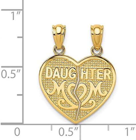 The Black Bow 14k Yellow Gold Daughter, Mom Set of 2 Heart Pendant, 17mm in Kuwait