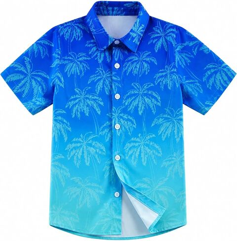 Cozople Boys Hawaiian Shirt Short Sleeve Button Down 3D Print Tropical Aloha Luau Shirts for Kids Summer Beach 5-14 Years in Kuwait