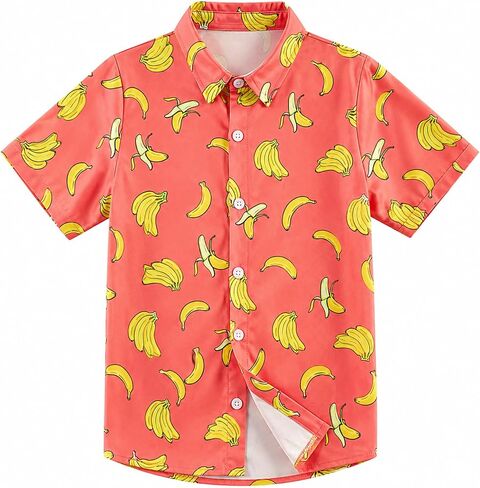 Cozople Boys Hawaiian Shirt Short Sleeve Button Down 3D Print Tropical Aloha Luau Shirts for Kids Summer Beach 5-14 Years in Kuwait
