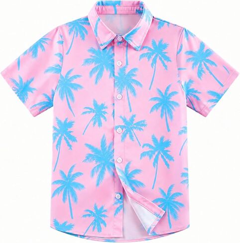 Cozople Boys Hawaiian Shirt Short Sleeve Button Down 3D Print Tropical Aloha Luau Shirts for Kids Summer Beach 5-14 Years in Kuwait