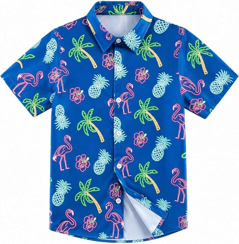 Cozople Boys Hawaiian Shirt Short Sleeve Button Down 3D Print Tropical Aloha Luau Shirts for Kids Summer Beach 5-14 Years in Kuwait