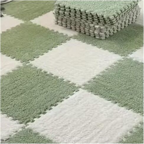 Solid Color Carpet Soft Plush Puzzle Mat BPA-Free Interlocking Foam Living Room Rug Warm Non-Slip Washable Floor Protector Home Decor Mat(White Mint,30x30cm 4Pcs) in Kuwait