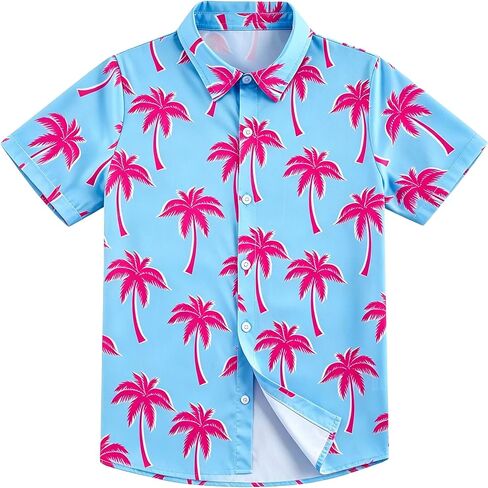 Cozople Boys Hawaiian Shirt Short Sleeve Button Down 3D Print Tropical Aloha Luau Shirts for Kids Summer Beach 5-14 Years in Kuwait