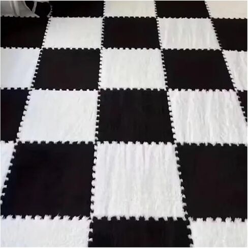 Solid Color Carpet Soft Plush Puzzle Mat BPA-Free Interlocking Foam Living Room Rug Warm Non-Slip Washable Floor Protector Home Decor Mat(White Blue,30x30cm 10Pcs) in Kuwait